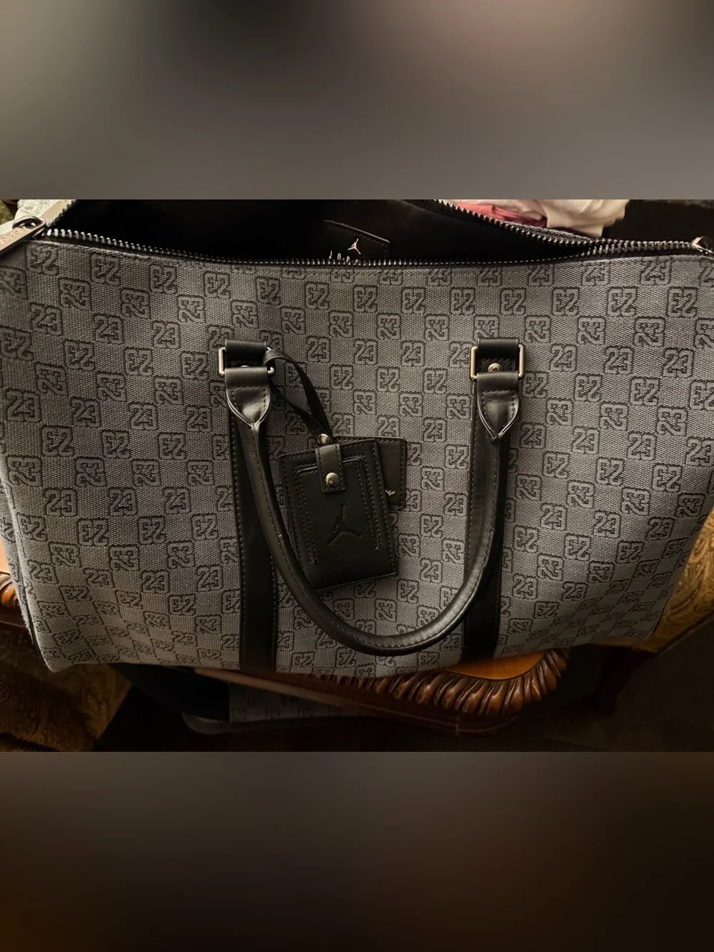 Jordan Grey Monogram Duffel with Black Trim